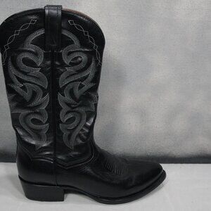 Dan Post Black Leather Western Cowboy Boots Embroidered Stitching